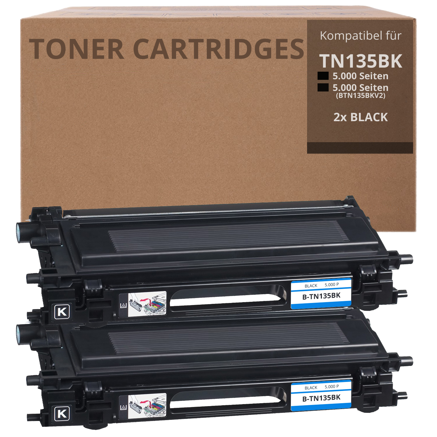 Alternativ zu Brother TN 135 BK Toner 2x Schwarz 5.000 Seiten