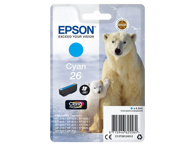 Original Epson 26 Patrone Cyan C13T26124012