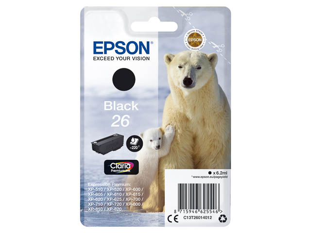 Original Epson 26 Patrone Schwarz C13T26014012