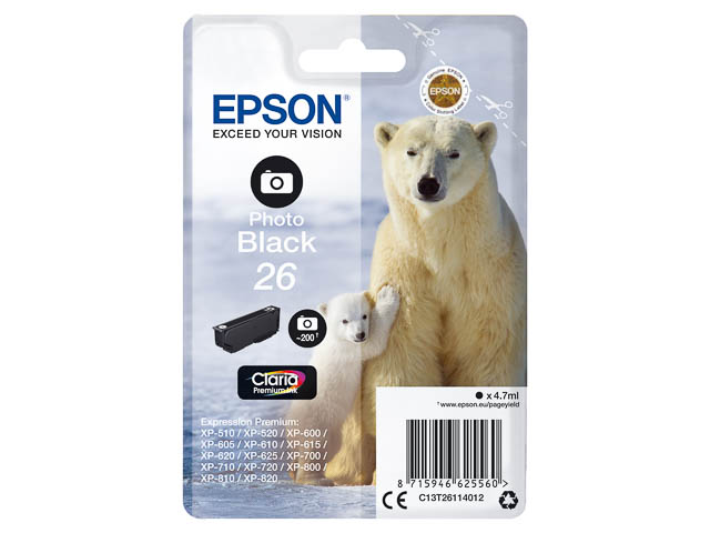 Original Epson 26 Patrone Foto Schwarz C13T26114012